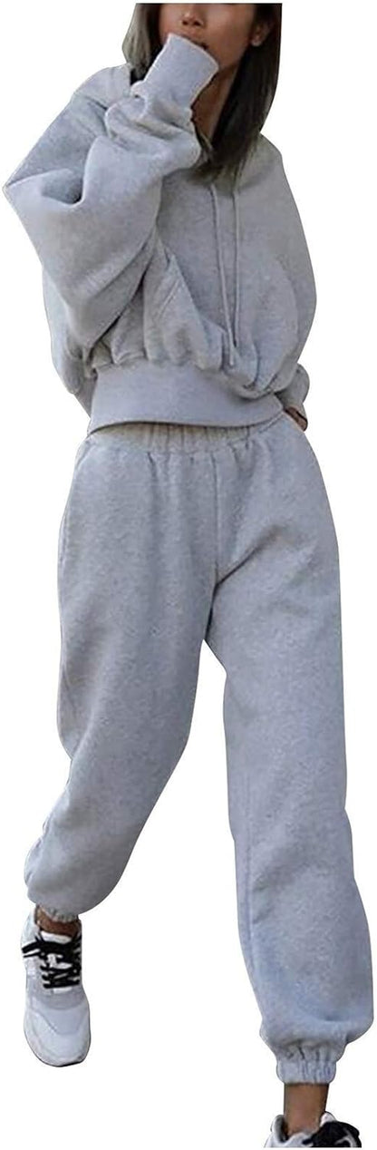 Ladies Fashion Tracksuit Women Long Sleeves Sweatshirt + Long Pants Sportswear 2 Pieces Set Sport Outfit (Color : Gray, Size : Medium)