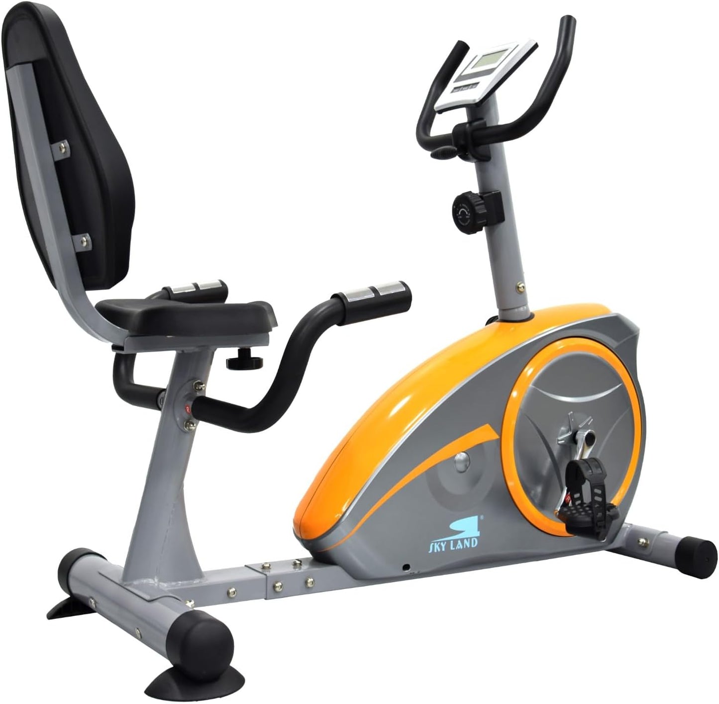 SKY LAND Fitness Exercise Bike Magnetic Recumbent Bike With Digital Monitor - Lazy Bike For Indoor Cycling Exercise, Orange Grey