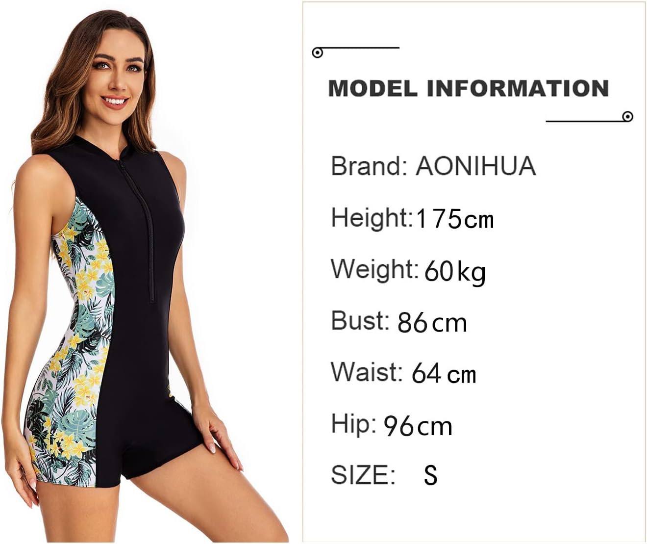 Women's One Piece Long Sleeve Swimsuit Rash Guard Printed Bathing Suit Boyleg Shorts UPF 50+ Surf Athletic Swimwear Surfwear Wetsuit Bodysuit with Zip Front