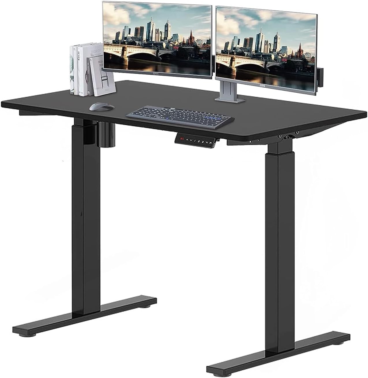 TDOO Lifting table Electric Standing Deskwith Memory Control, Height Adjustable Desk Electric Sit Stand Desk Home Office Desks Whole Piece Desk Board with Preset Controller (Black Frame + Black top)