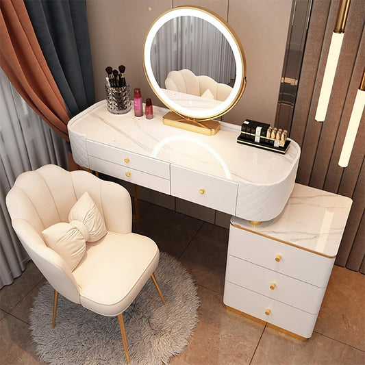 Makeup Vanity Table Dressing Table Flip Mirror With Drawers And Chair 100 CM