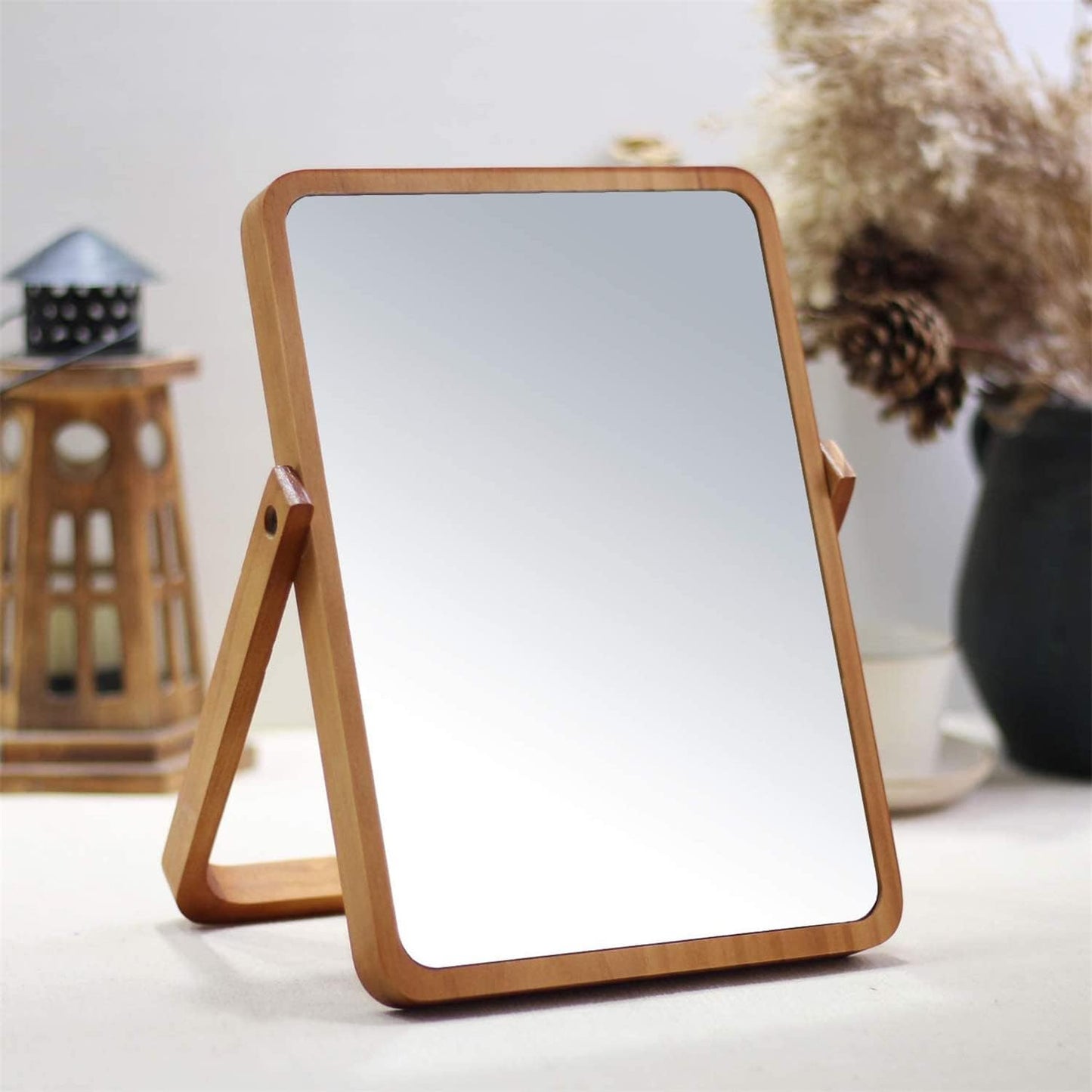 Arabest Wood Table Vanity Makeup Mirror, 360 Degree Swivel Mirror Single-Sided Makeup Table Mirror, Portable Table Tabletop Mirror, High-Definition Mirrors for Bedroom Living Room and Makeup Desk