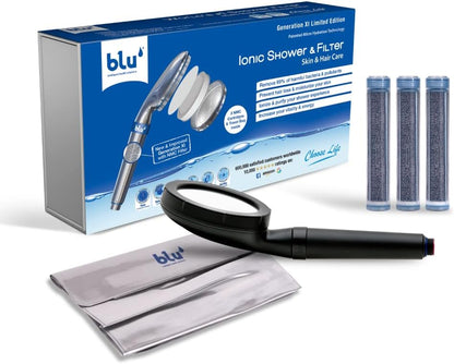 blu Ionic Shower Head & Filter - Handheld - Matt Nickel - Removes Chlorine & Harmful Pollutants - Skin & Haircare