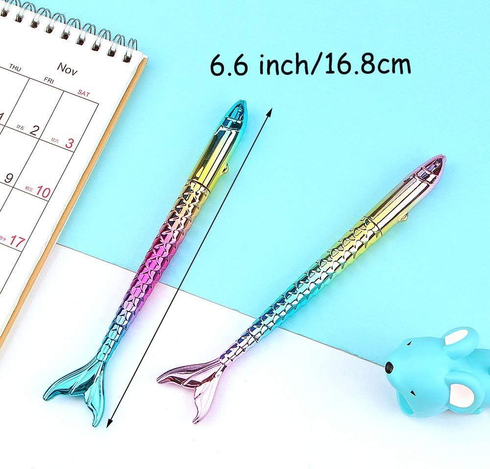 Abgream Pack of 24 Mermaid Pens - Creative Liquid Gel Ink Rollerball Pen for School Home Office Stationery Store Kids Girls Women Coworkers Gift, Party Supplies (0.5mm Black Gel Ink Pen)