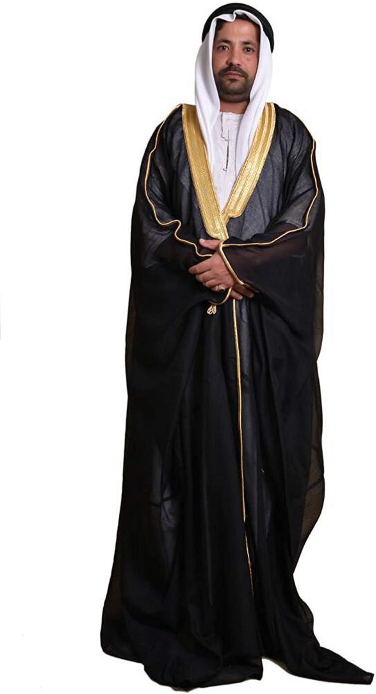 Desert Dress Arab Dress Mens Thobe Saudi Mens Robe Eid Arabic Bisht Coat Imam Sheikh - Black, Black, One size