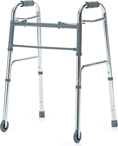 Uniforce Silver Folding with Wheel Walker Stick