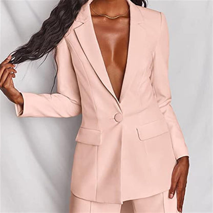 Women's Blazer Suit Set Pants Suit Elegant Business Pants 2-piece Suit Checked Two-piece Suit Slim Fit Streetwear Sporty Jacket Pants Turn-down Collar Work Plain Blazer Pants Set