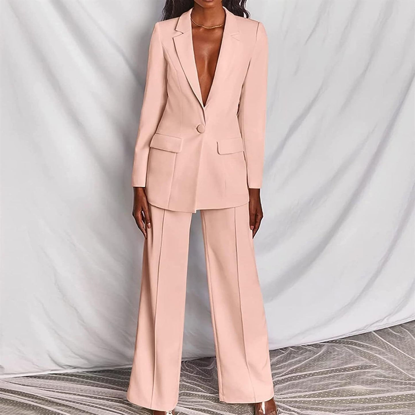 Women's Blazer Suit Set Pants Suit Elegant Business Pants 2-piece Suit Checked Two-piece Suit Slim Fit Streetwear Sporty Jacket Pants Turn-down Collar Work Plain Blazer Pants Set