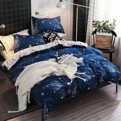 Golden Home King Size/Single Size Bedsheet duvet cover pillow case 6pcs One Set High Cotton Quality Bedding Set Kids' Duvet Covers (Blue＆Pink, Single Size)