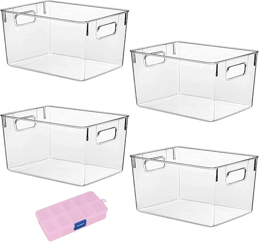 Plastic Storage Bins - Storage Box Organizer - Kitchen Organizers - Fridge Storage Containers - Cabinet Container Bin - Bathroom Organiser - Toy Room Nursery Organizers تخزين (SET of 4 – Large)