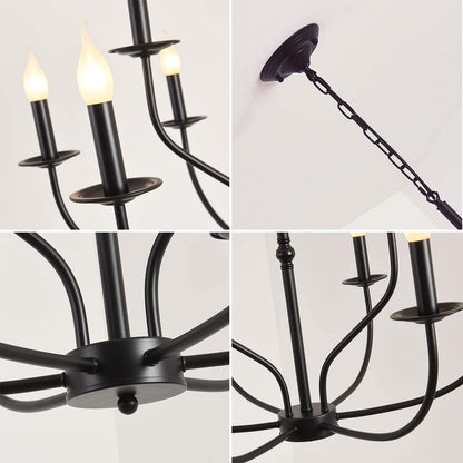 Ganeed Famhouse Chandelier 9-Light Black Classic Candle Pendant Light Fixture Hanging Light Vintage Ceiling Chandelier for Dining Room,Kitchen,Bedroom,Foyer,Living Room