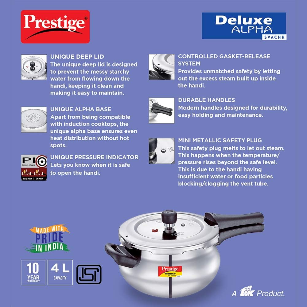 Prestige Stainless Steel Cooker Dlx Alpha Svachh Baby Handi 2 Ltr Cooker Mpd20266 | Silver