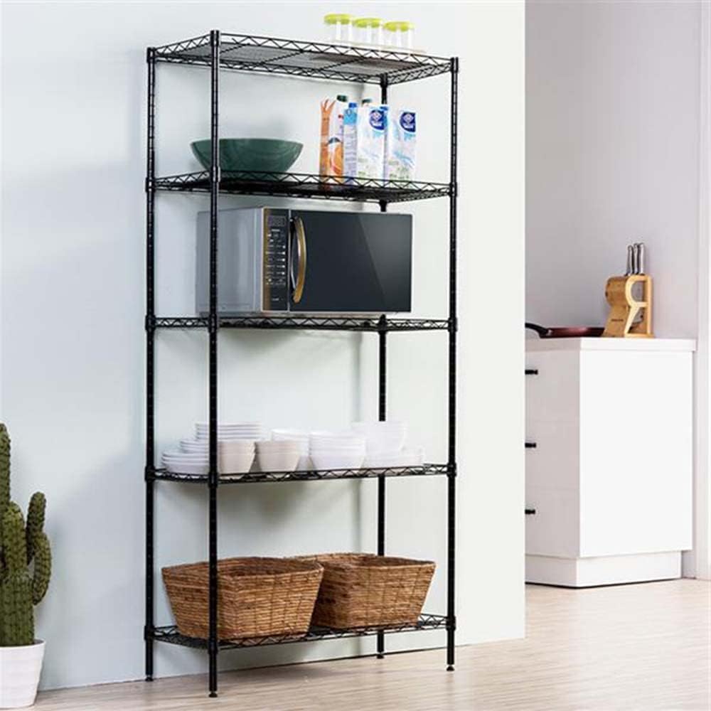 BEONE DIY Height Adjustable Metal Wire Storage Shelving Shelves Rack Unit for Home Bathroom Kitchen Office Warehouse Garage, Gray, Max 5 Tier (Gray)