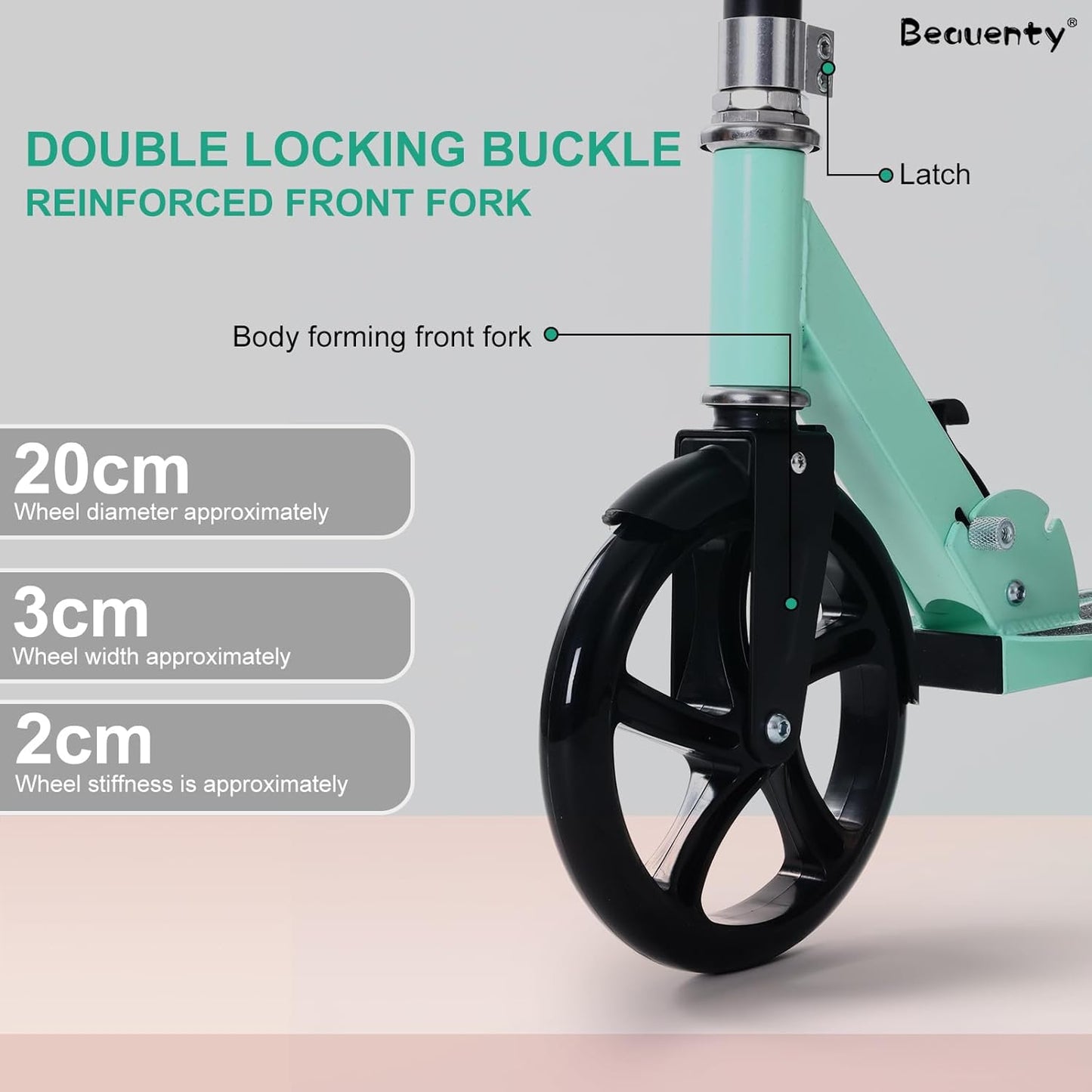 Beauenty Kick Scooter for Kids, Teens, Adult Riders Up to 150KG, 2-Wheel Scooter Foldable to Carry