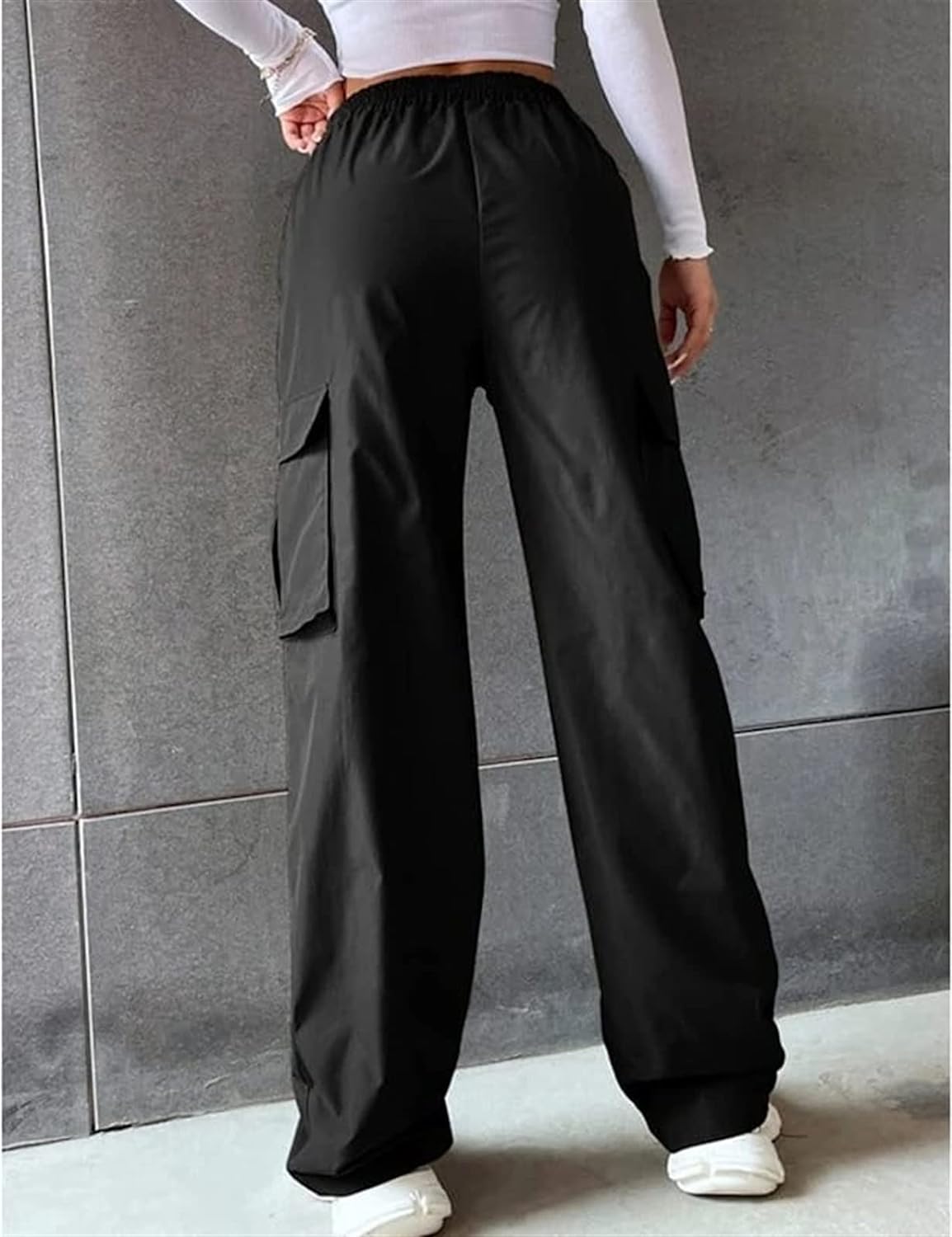 Women's Cargo Pants Classics Cargo Pants Straight Elastic Waist Capri Pants Streatwear with Flap Pockets