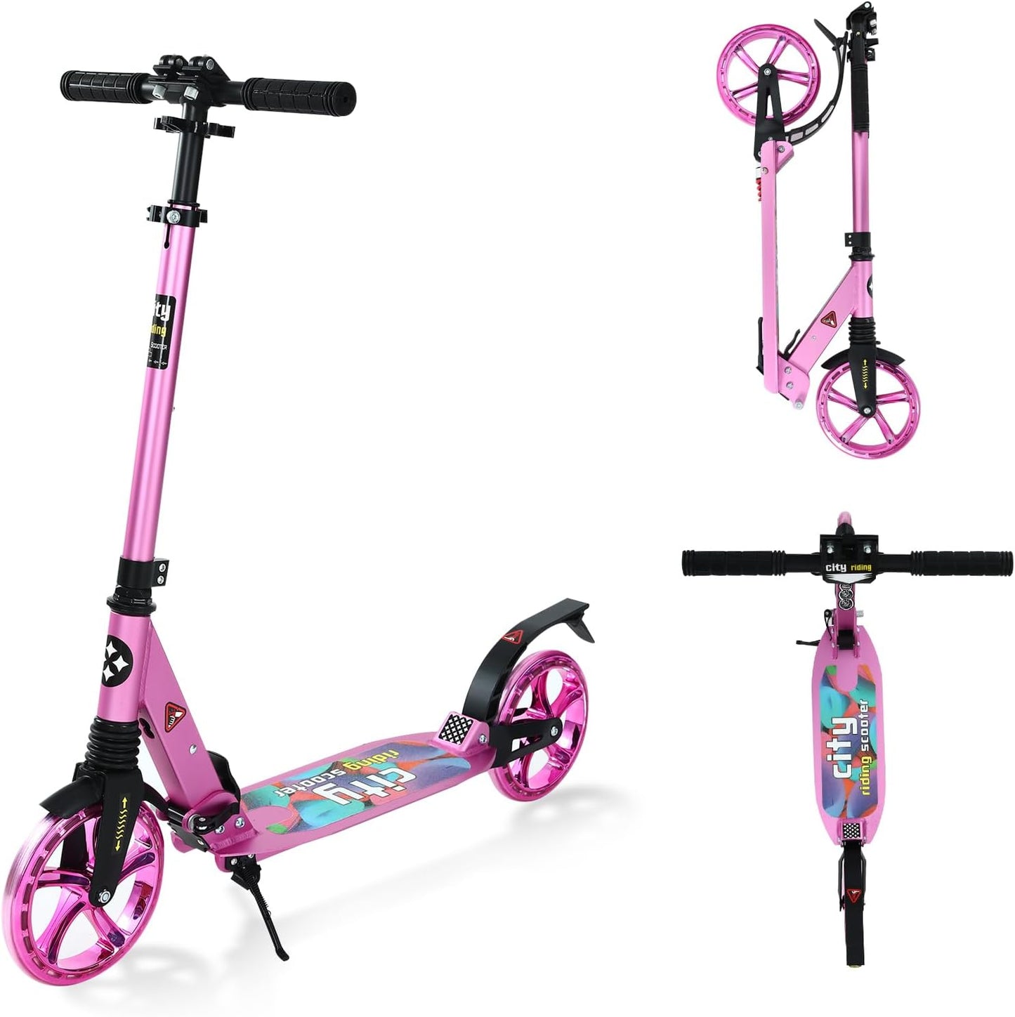 Beauenty 2 Wheels Scooter for Teens, Kick Scooter with Anti-shock Suspension and Adjustable Handlebar for Kids to Adults