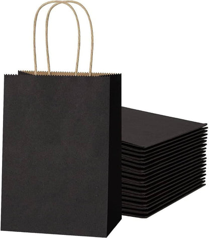 MARKQ 24 Bags Black Paper bags with handles 15 x 11 x 6 cm Small Gift bags for Birthday Party Favors, Weddings, Retail, Shopping, Bridal Shower