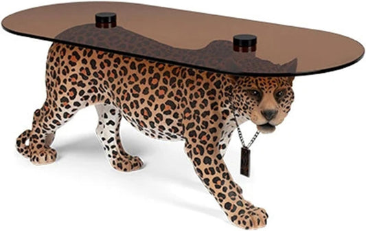 【TTQK】Coffee table Tempered glass+leopard table personality creative animals Centre Table End Table, Living Room Table 150 * 70 * 70cm【Leopard】