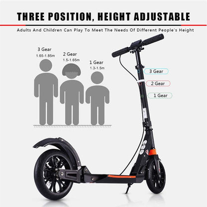 Kick scooter adult - With Double Shock Absorption System, Disc Brakes, 3 Height Adjustable, Support 300 lbs Weight, Suitable For Teenagers And Children Over 8 Years Old.（Non-electric）,White