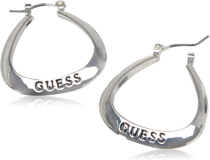 GUESS Basic Small Oval Logo Hoop Earrings