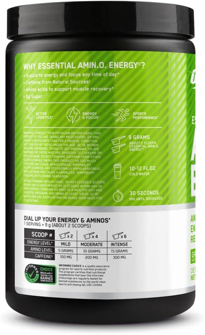 Optimum Nutrition (ON) Amino Energy - Pre Workout With Green Tea, Bcaa, Amino Acids, Keto Friendly, Green Coffee Extract, 0 Grams of Sugar, Anytime Energy Powder - Watermelon, 270 G, 30 Servings