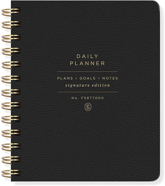 Fringe Studio Non-Dated Daily Planner, 160 pages,6 x 7.25 Inches, Twin-Ring Spiral Binding, Standard Black (877003)