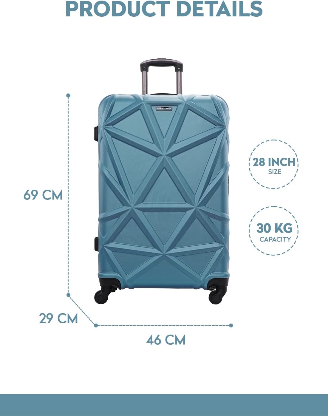 PARA JOHN Single Size, 28" Checked-in Matrix luggage trolley Blue 28 Inch