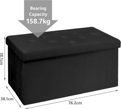 BRIAN & DANY Storage Ottoman Foldable Velvet Footstool Bench with Lid Toy Storage Box, 76 x 38 x 38 cm, Gray