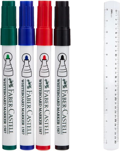 Faber-Castell Whiteboard Marker Bullet Set Of 4Pc + Duster, ASSORTED, 1587D