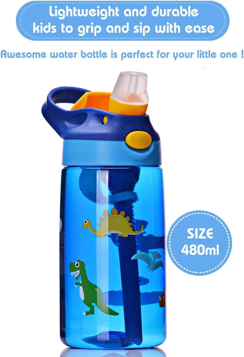 EVBEA Kids Water Bottle Cute Toddler Cup with Straw Spill Leakproof Durable Plastic Drinking Bottle for Boys and Girls Child, Indoor Outdoor