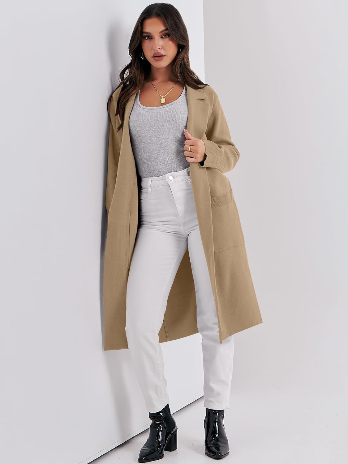 ANRABESS Cardigan for Women Oversized Open Front Sweater Coat Long Sleeve Lapel Blazer Jacket Fall Outwear Coatigan