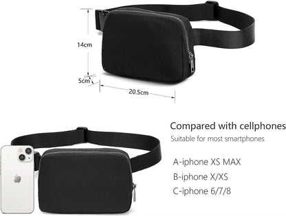 Xspring Running Belt Waist Packs, Large Pocket Waist Bag, Waist Pack Crossbody Bags, Pack with Adjustable Strap for Women, 8 x 2 x 5 inches Bum Bag for Running Hiking Travel Workout (Black)