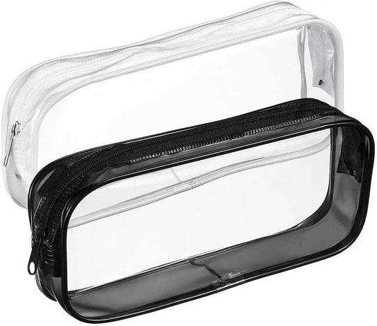 LEKEONE PVC Zipper Clear Pencil Bag, 2 Pieces, Transparent