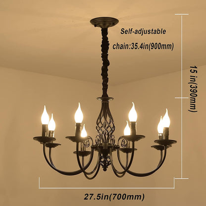 Ganeed French Country Chandeliers,8 Lights Industrial Farmhouse Pendant Light Fixture,Black Candle Ceiling Chandelier Height Adjustable for Living Room Bedroom Entryway Kitchen Island