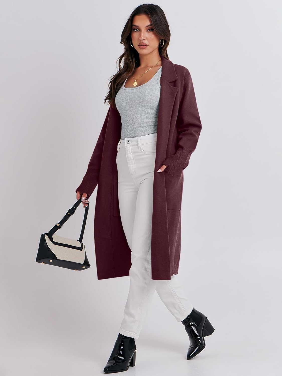 ANRABESS Cardigan for Women Oversized Open Front Sweater Coat Long Sleeve Lapel Blazer Jacket Fall Outwear Coatigan