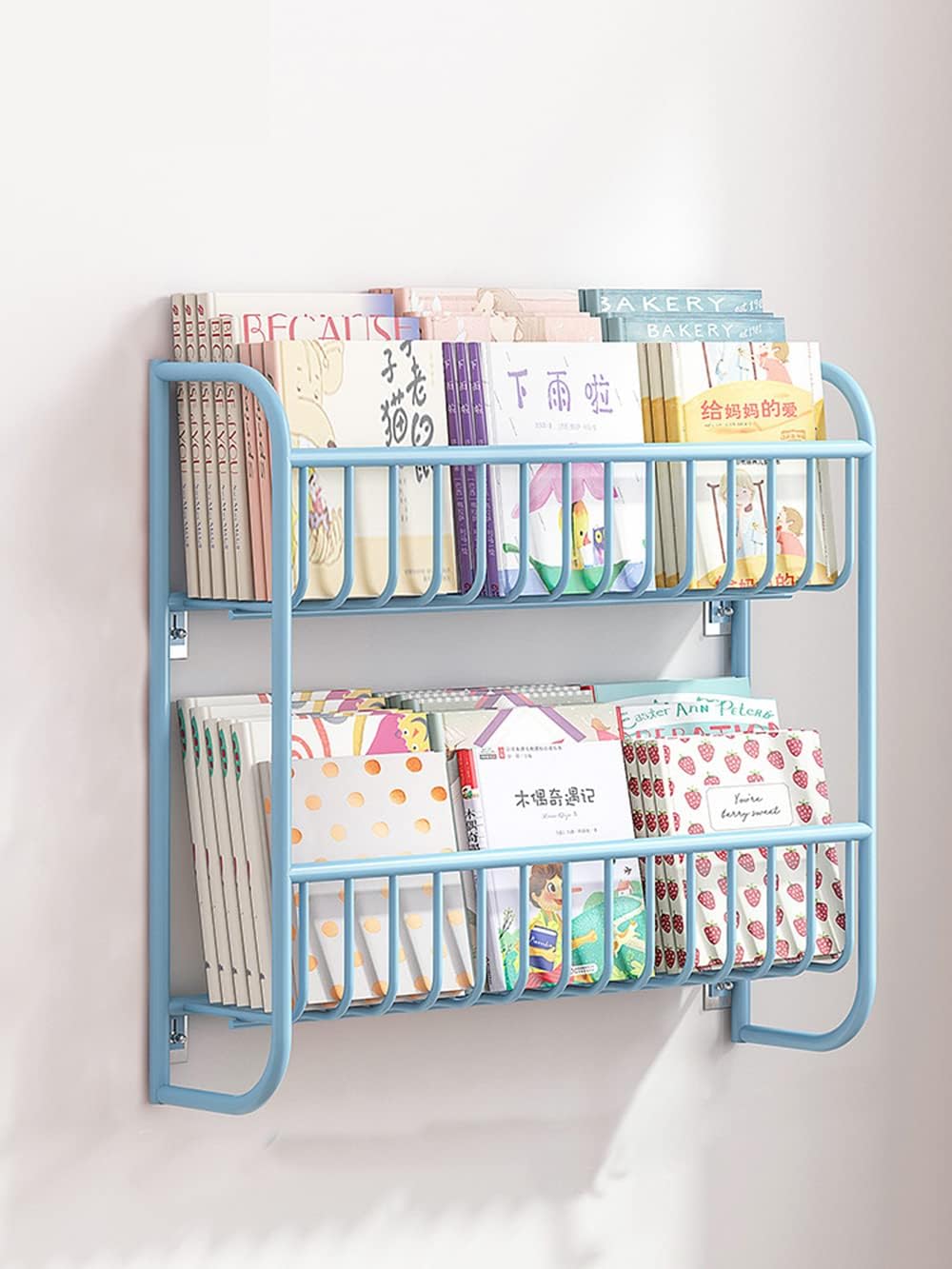 Bookshelf,Wall Mounted Shelves,2 Tier Kids Bookcase and Wall Bookshelf,Iron Hung Bracke Storage Shelves Display Shelf for Bedroom, Living Room, Office (A-G598-2 Tier-55cm)