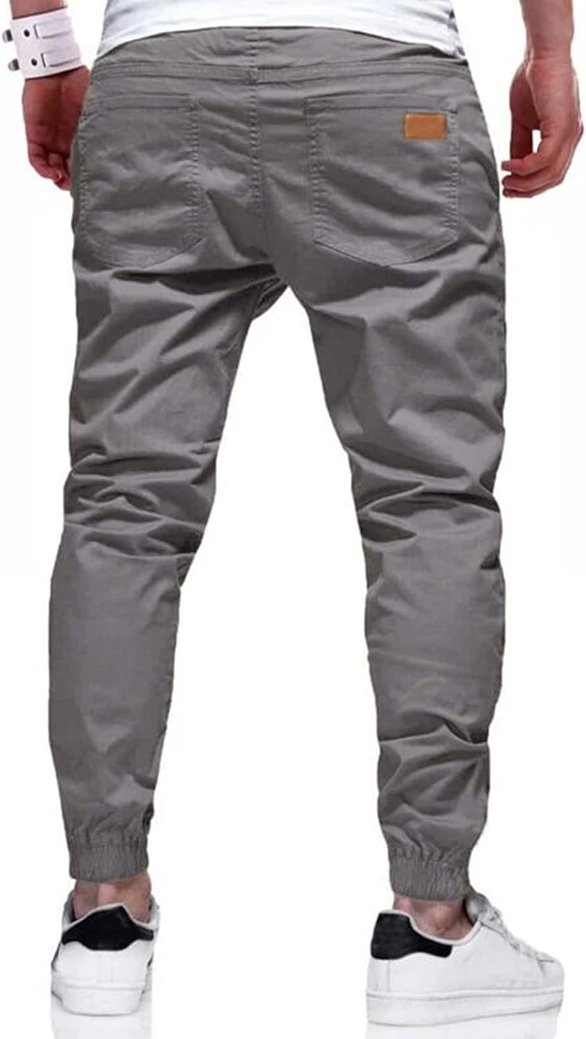 Men's Joggers Cotton Drawstring Outdoor Hiking Pants Casual Stretch Elastic Waist Track Pants Twill Jogging Sweatpants