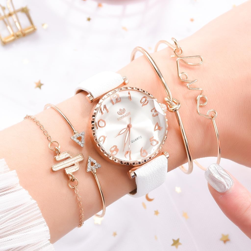 Luxury Womens Watch with Bracelet Gifts Set Rose Gold for Lady Female Elegant Wrist Watches Ladies Stylish Bracelet Watches