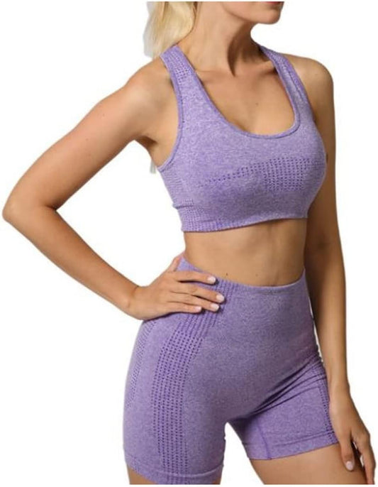 TOOTYY Women Activewear مجموعة الأناقة النساء اللباس اللباس اللبوجين بسلاسة مجموعة ألعاب رياضية الرياضة للياقة البدنية أعلى ارتفاع الخصر الرياضة شورتات الرياضة (Color : Hortel�, Size : M)