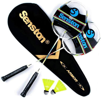 Senston Badminton Rackets Set of 2, Graphite Shaft Badminton Racquets Including Badminton Bag, 2 Badminton Shuttlecock, 2 Racquet Grip