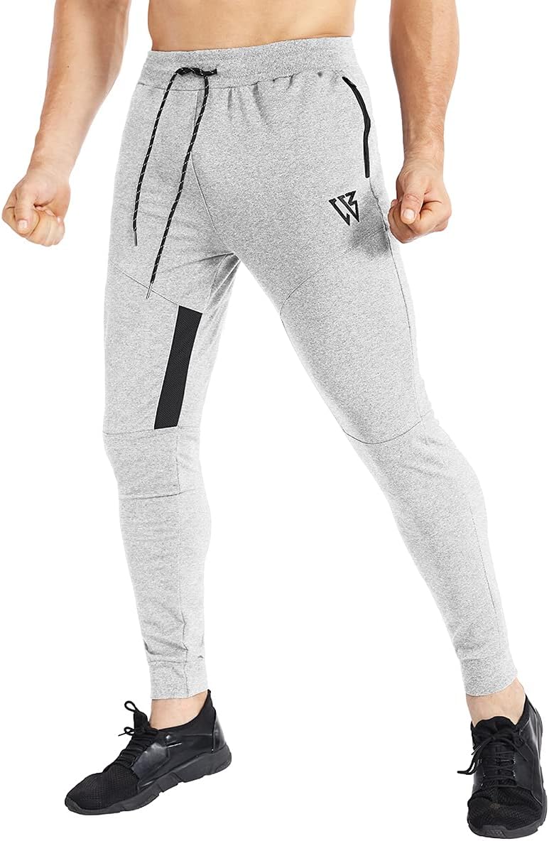 ZENWILL Mens Tapered Workout Track Pants, Slim Fit Gym Jogger Sweatpants, Casual Athletic Trousers with Zip Pockets