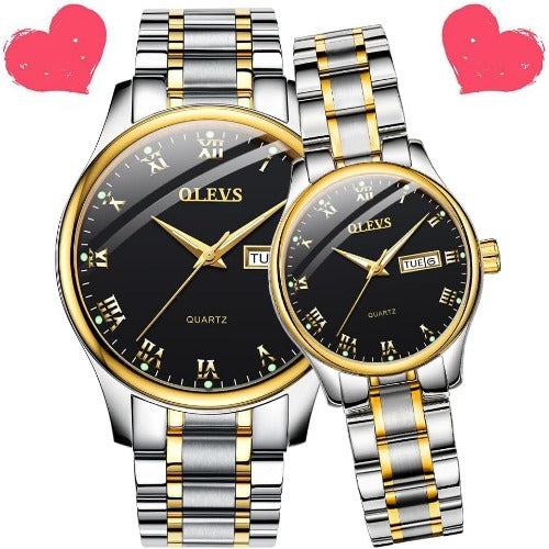 OLEVS His and Her Couple Watches Business Men Women Couple Set Pair Watch Matching Romantic Quartz Stainless Steel Waterproof Date