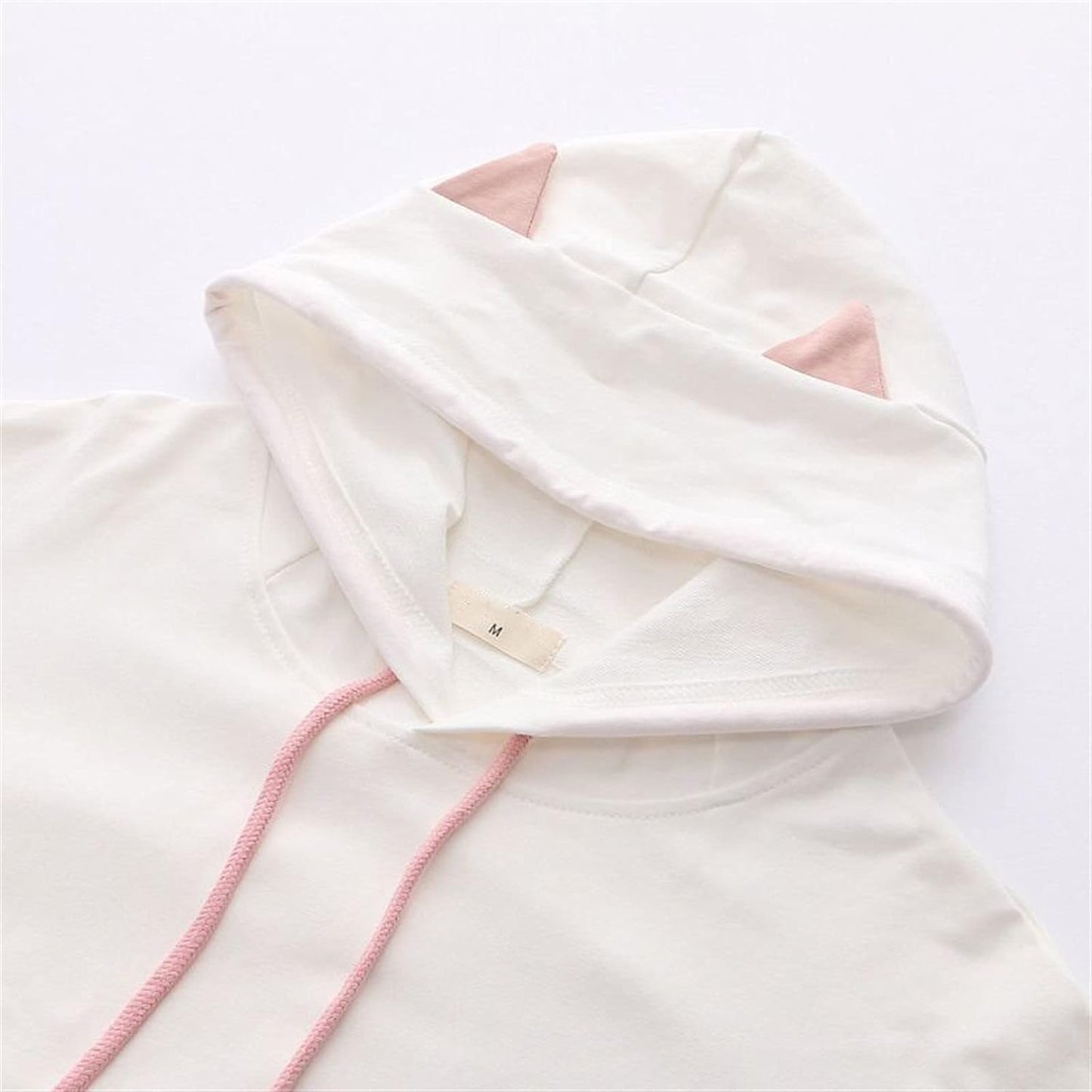 Zzple Kawaii Hoodie Sweater Thin Loose Color Matching Hooded Ears Japanese Girly Dress (Color : Pink, Size : M)