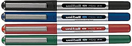 Uni-Ball UB-150 Eye Micro Liquid Ink Rollerball Pen 4-Pack, 0.5 mm Tip Size, Black/Blue/Green/Red