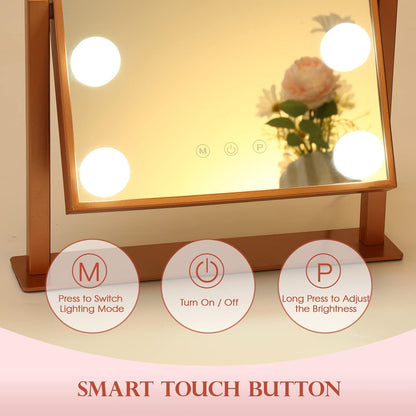 BWLLNI Lighted Makeup Mirror Hollywood Mirror Vanity Mirror with Lights, Touch Control Design 3 Colors Dimable LED Bulbs, Detachable 10X Magnification, 360°Rotation, White.