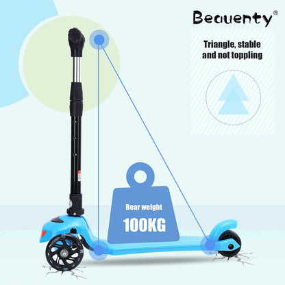 Beauenty 3 Wheel Kids Scooter, Flashing Wheels Scooter for Kids, 4 Height Adjustable Kids Toys for Age 3-13 Years Old Boys Girls, Easy Folding for Carrying Outdoor