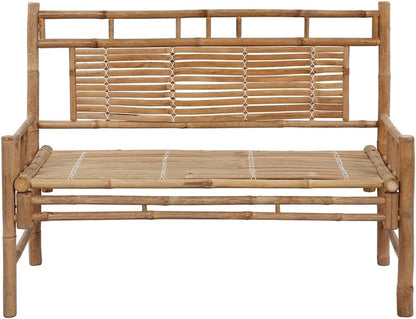 Outdoor Garden Bench, Bamboo Patio Park Bench with Backrest and Armrests, Patio Seating Chair for Balcony Yard Porch, 120 x 55 x 90 cm