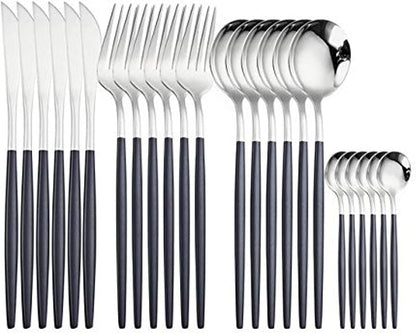 Stainless Steel Western Cutlery Set - 24 Pieces (Black)