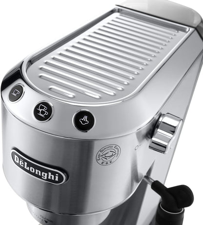 De'Longhi Dedica Pump Espresso Manual Coffee Machine with FREE Electric Coffee Grinder | Cappuccino, Latte, Milk Frother | Stainless Steel Grinding Blade With 12 Settings | EC685.M+KG79 (Metal)