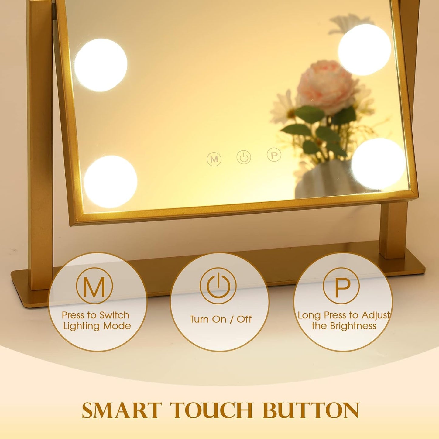 BWLLNI Lighted Makeup Mirror Hollywood Mirror Vanity Mirror with Lights, Touch Control Design 3 Colors Dimable LED Bulbs, Detachable 10X Magnification, 360°Rotation, White.